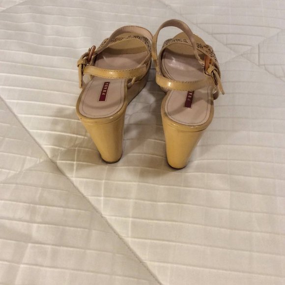 Prada Cutout Patent Leather Wedge Sandals - Picture 3 of 10